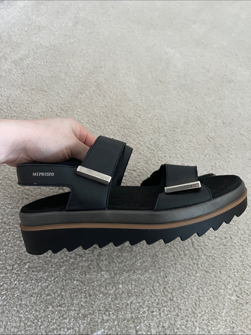 Mephisto Black Leather Buckle Sling Sandals - Picture 4 of 9